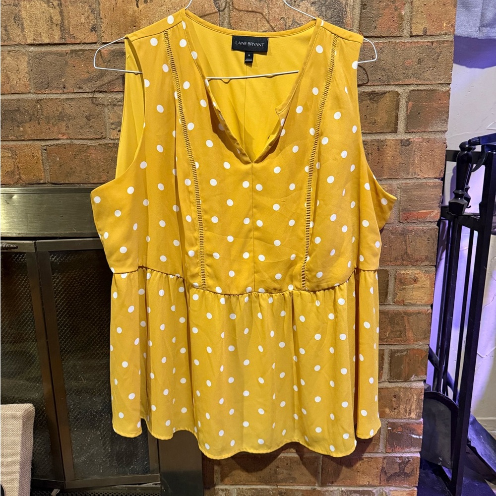Lane Bryant Yellow Sleeveless Blouse with Polka Dots